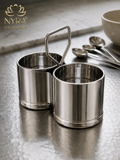 Stainless Steel Chougadha | Chaumukha Vegetable Holder with Handle – Premium 2, 3, 4 Container