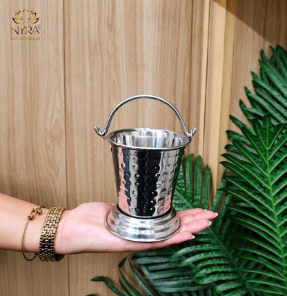 Stainless Steel mini-serving Balti | Hammered Design Serving Bucket - Traditional Serveware for Home, Restaurants & Dhabas