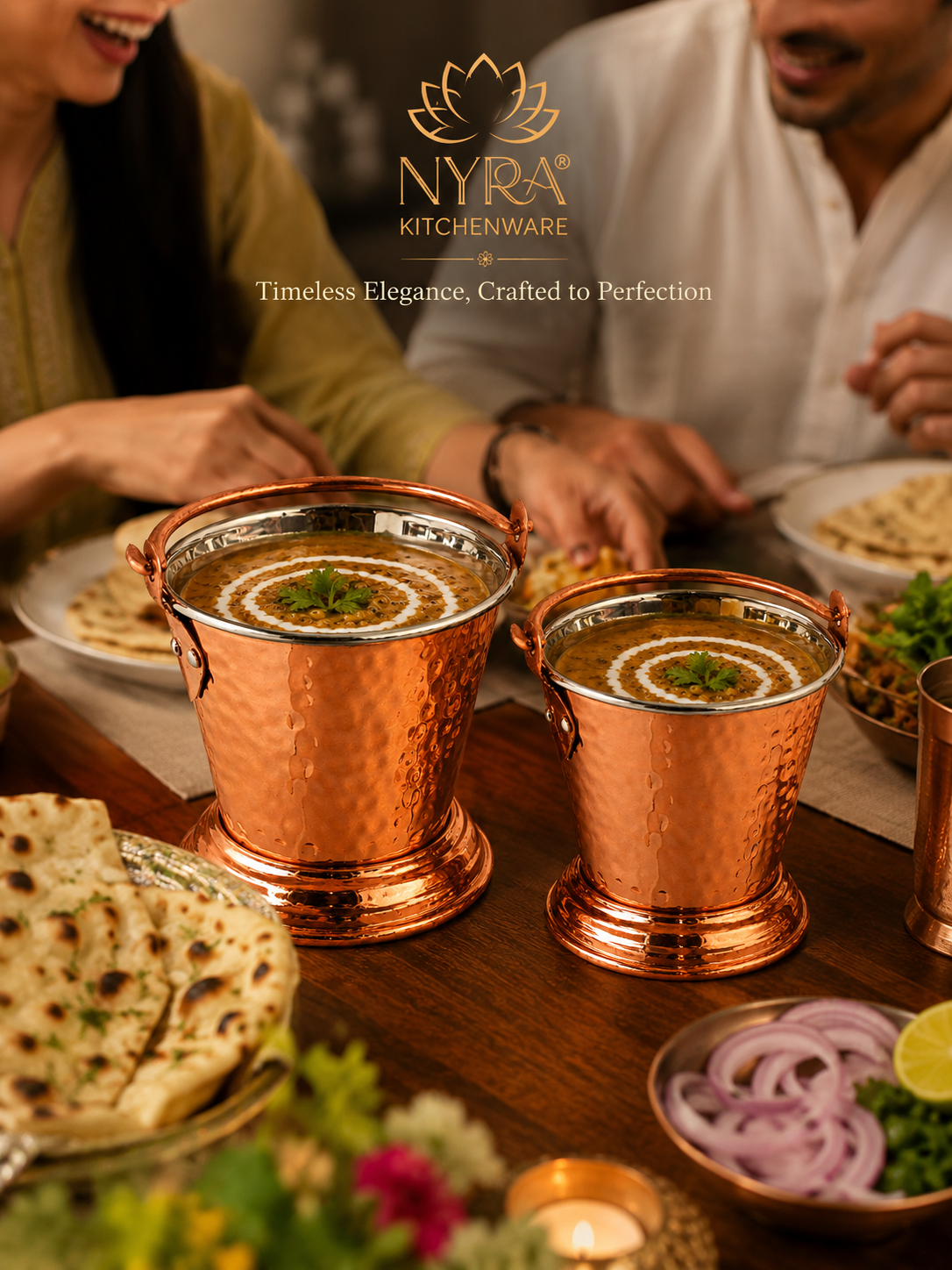 Copper Serving Bucket with Steel Insulated Interior | Traditional Indian Tableware/Serveware