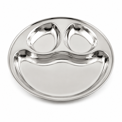 Stainless Steel Partition Plate | 3 in 1 Compartment Bhojan Thali |