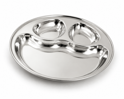 Stainless Steel Partition Plate | 3 in 1 Compartment Bhojan Thali |