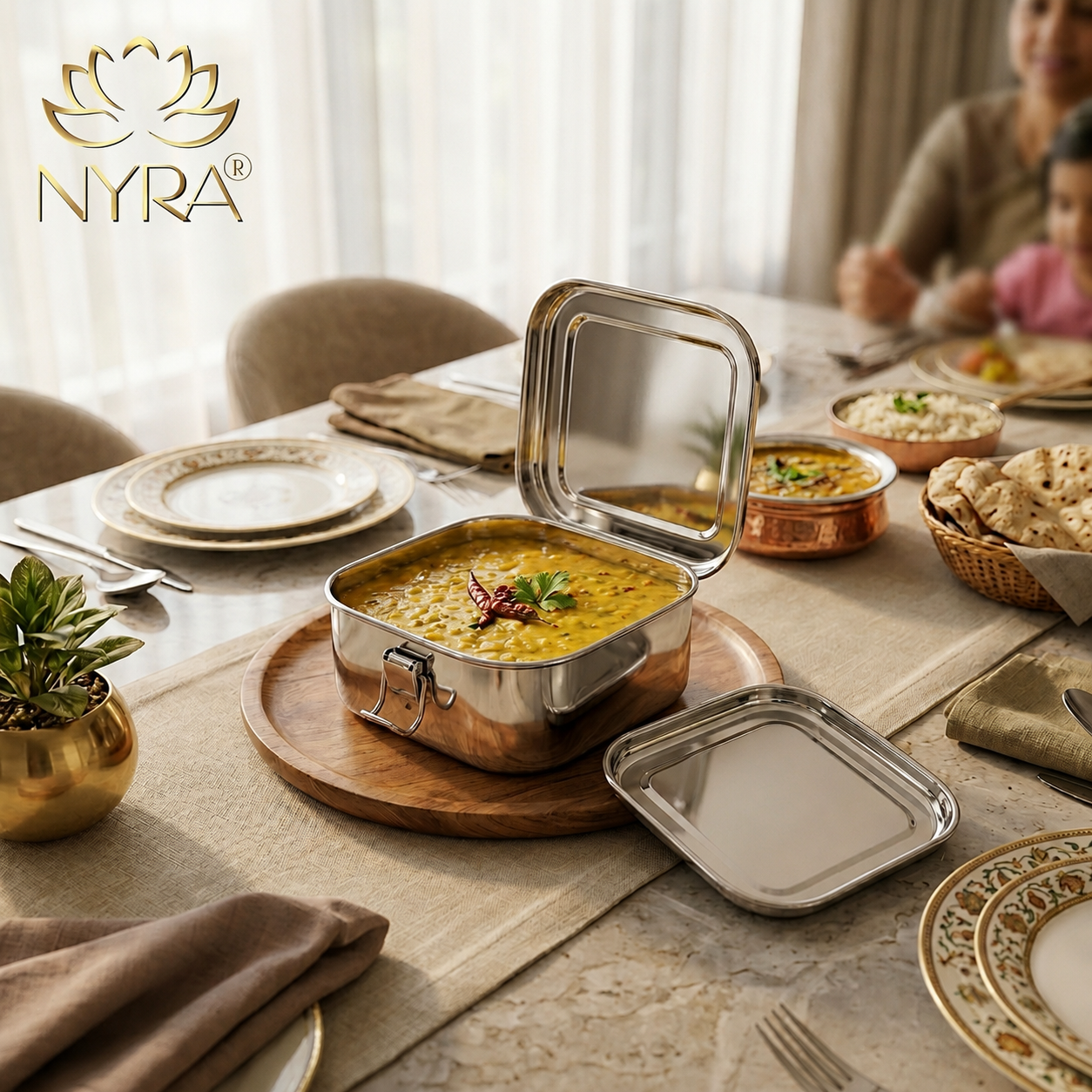 Stainless steel Double Decker tiffin box | Square Shaped with clip lid | Airtight Leakproof