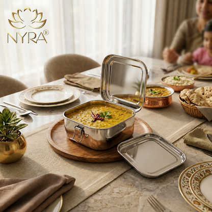 Stainless steel Double Decker tiffin box | Square Shaped with clip lid | Airtight Leakproof