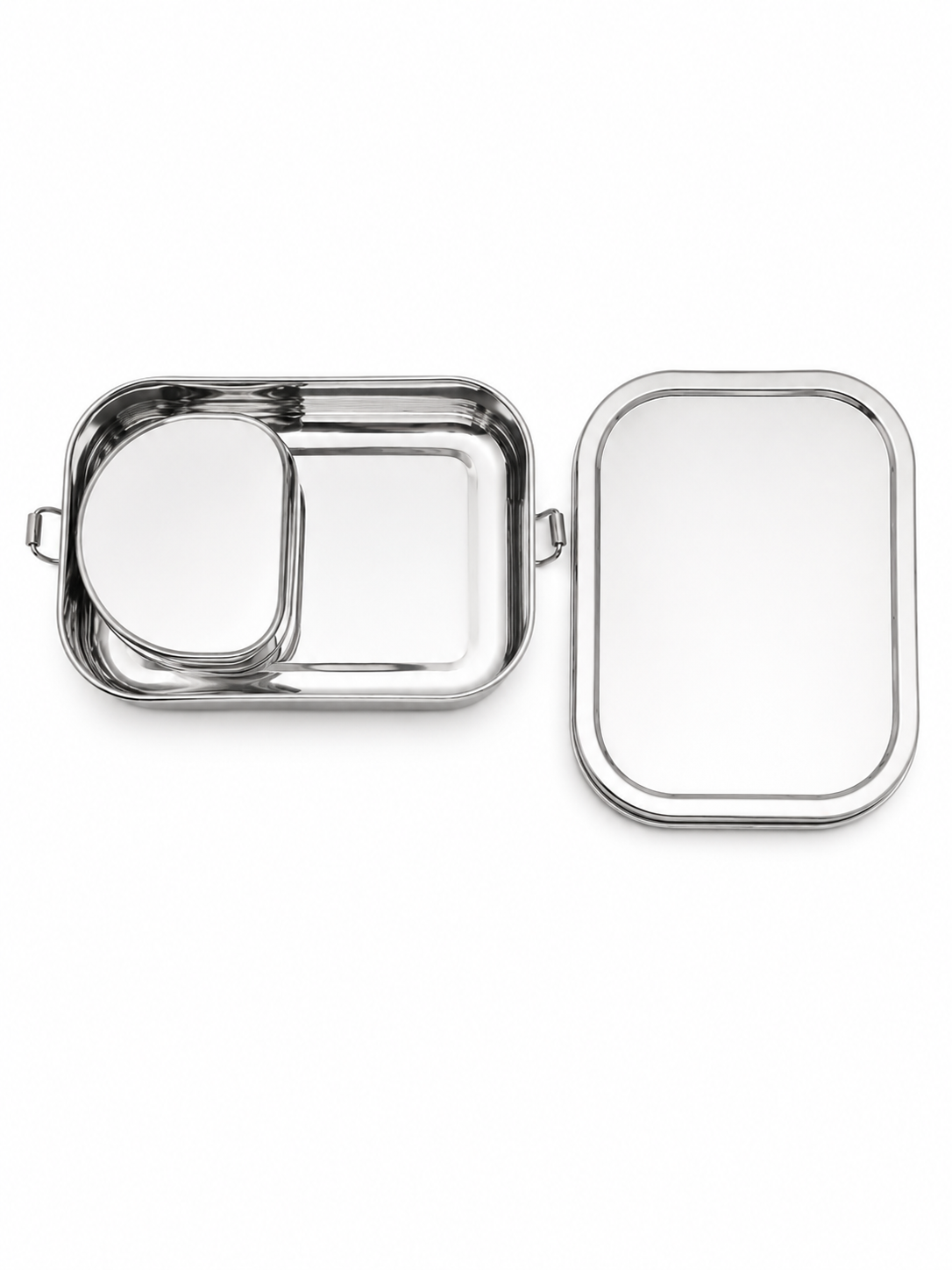 Stainless Steel Rectangular Lunch Box | Leak-Proof Tiffin with Inner Container & Locking Clip