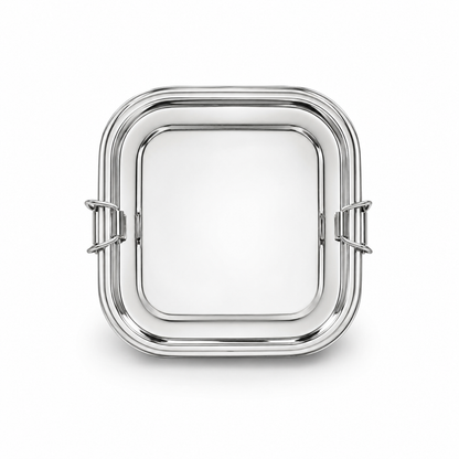 Stainless steel Double Decker tiffin box | Square Shaped with clip lid | Airtight Leakproof