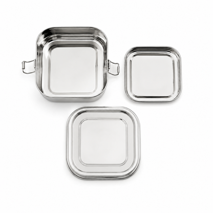 Stainless steel Double Decker tiffin box | Square Shaped with clip lid | Airtight Leakproof