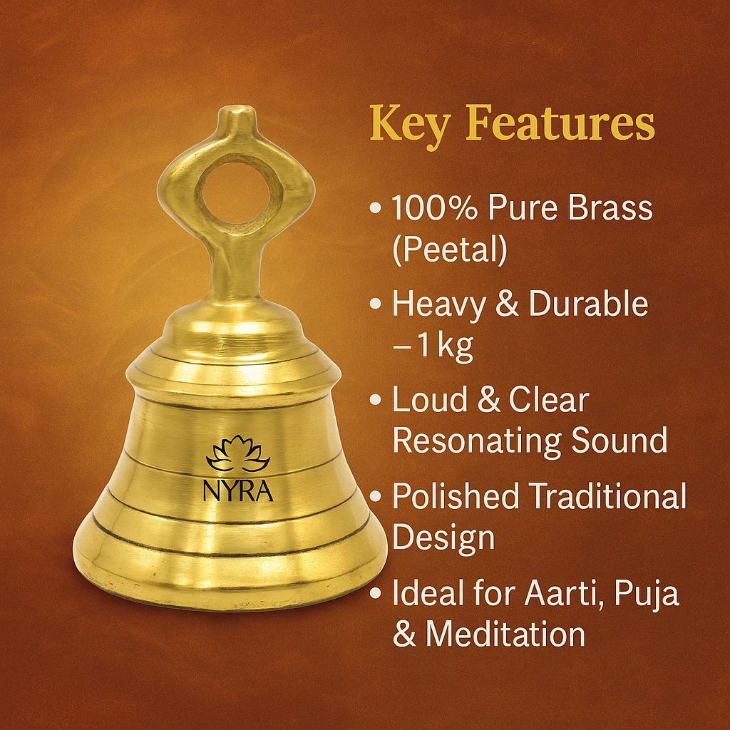 Pure Peetal Pooja Mandir Ghanta | Heavy Brass Temple Bell for Rituals & Spiritual Practices