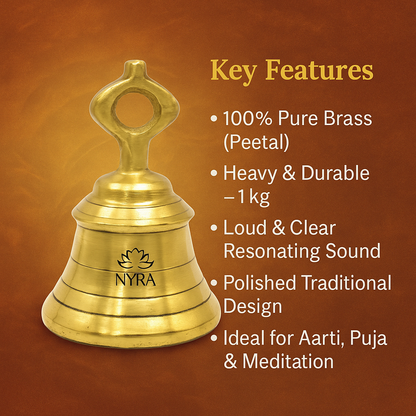 Pure Peetal Pooja Mandir Ghanta | Heavy Brass Temple Bell for Rituals & Spiritual Practices