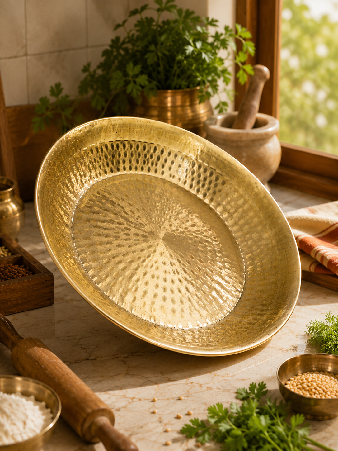 Traditional Brass Hammered Parat | Mathar Peetal Parath for Dough Kneading & Mixing