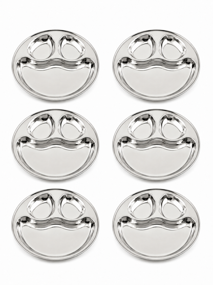 Stainless Steel Partition Plate | 3 in 1 Compartment Bhojan Thali |