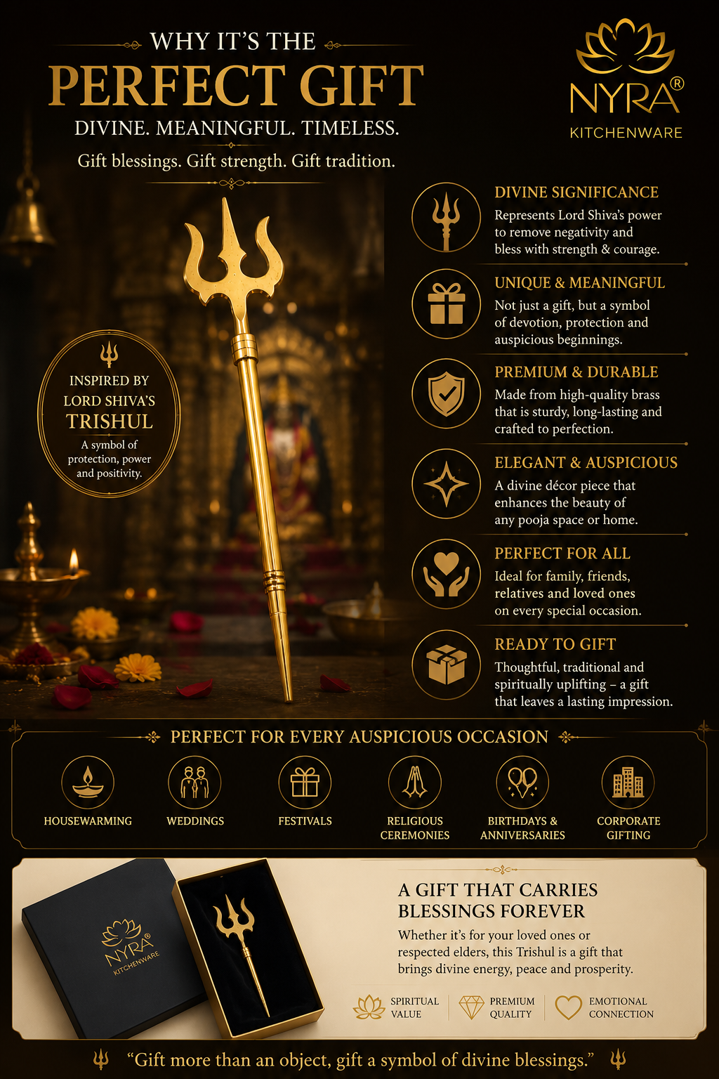 Pure Brass (Peetal) Trishul | Traditional Hindu Religious Symbol | Perfect for Home Temple, Pooja, and Festivals
