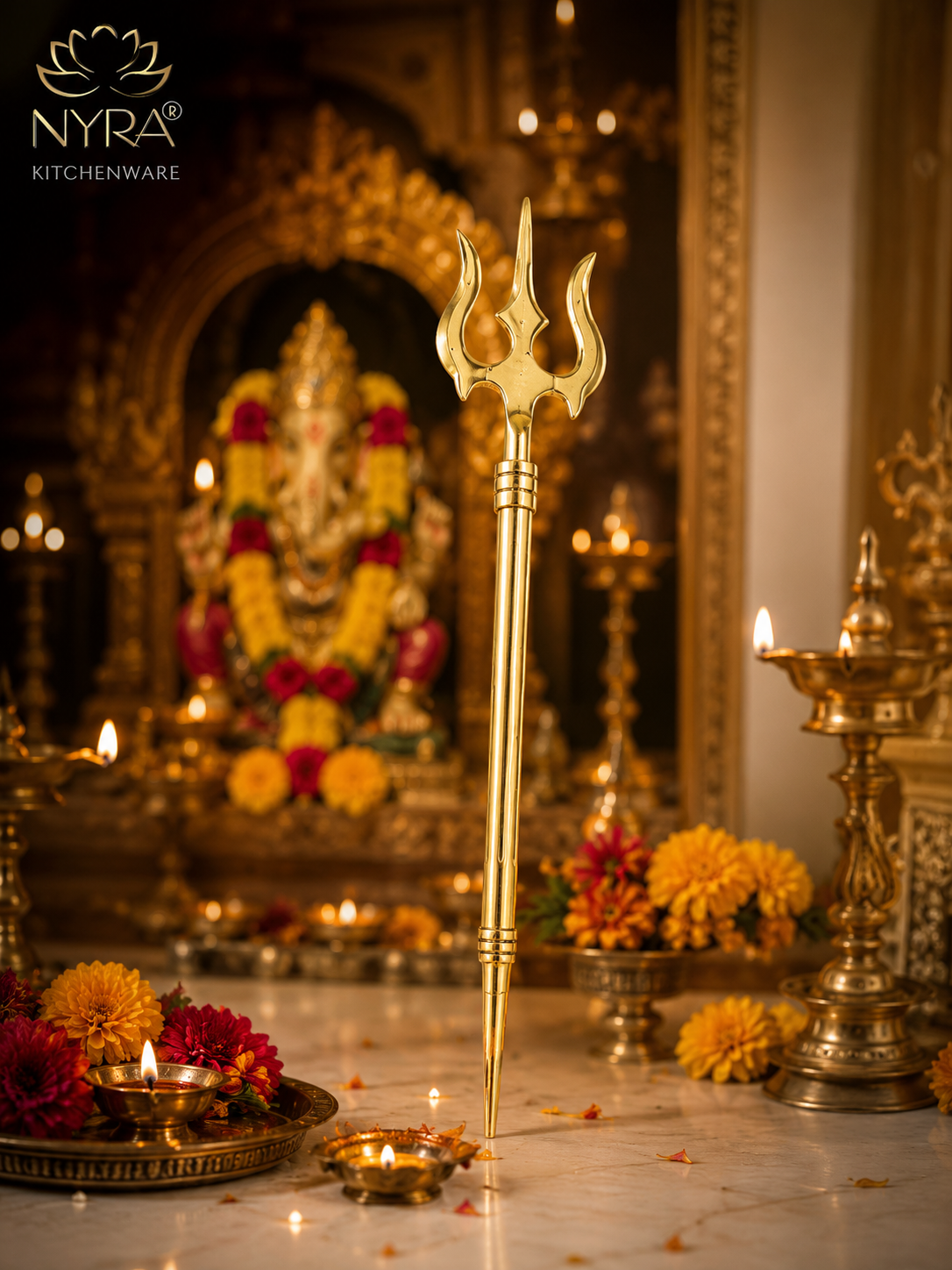 Pure Brass (Peetal) Trishul | Traditional Hindu Religious Symbol | Perfect for Home Temple, Pooja, and Festivals
