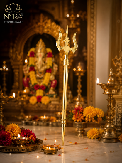 Pure Brass (Peetal) Trishul | Traditional Hindu Religious Symbol | Perfect for Home Temple, Pooja, and Festivals