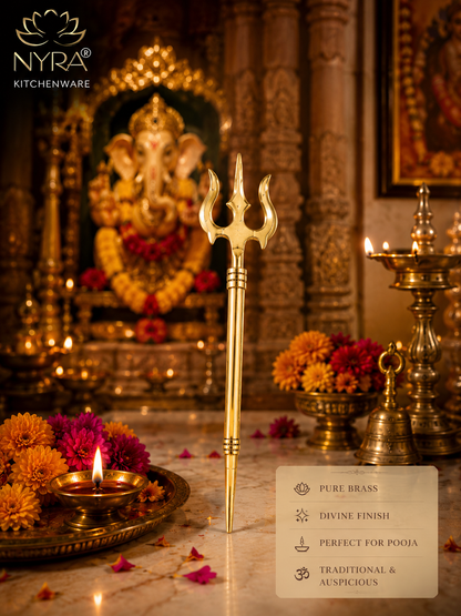 Pure Brass (Peetal) Trishul | Traditional Hindu Religious Symbol | Perfect for Home Temple, Pooja, and Festivals