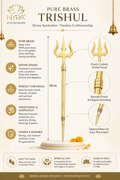 Pure Brass (Peetal) Trishul | Traditional Hindu Religious Symbol | Perfect for Home Temple, Pooja, and Festivals