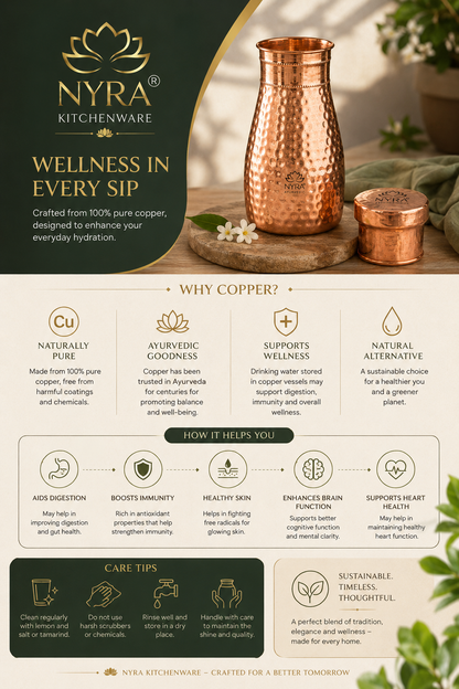 Pure Copper/Tamba Water Bottle | Hand-Hammered | Ayurvedic Health Benefits