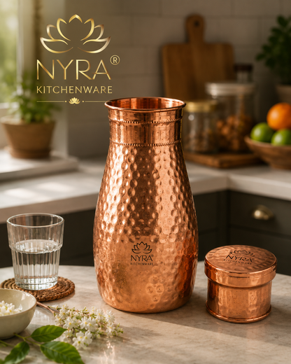 Pure Copper/Tamba Water Bottle | Hand-Hammered | Ayurvedic Health Benefits