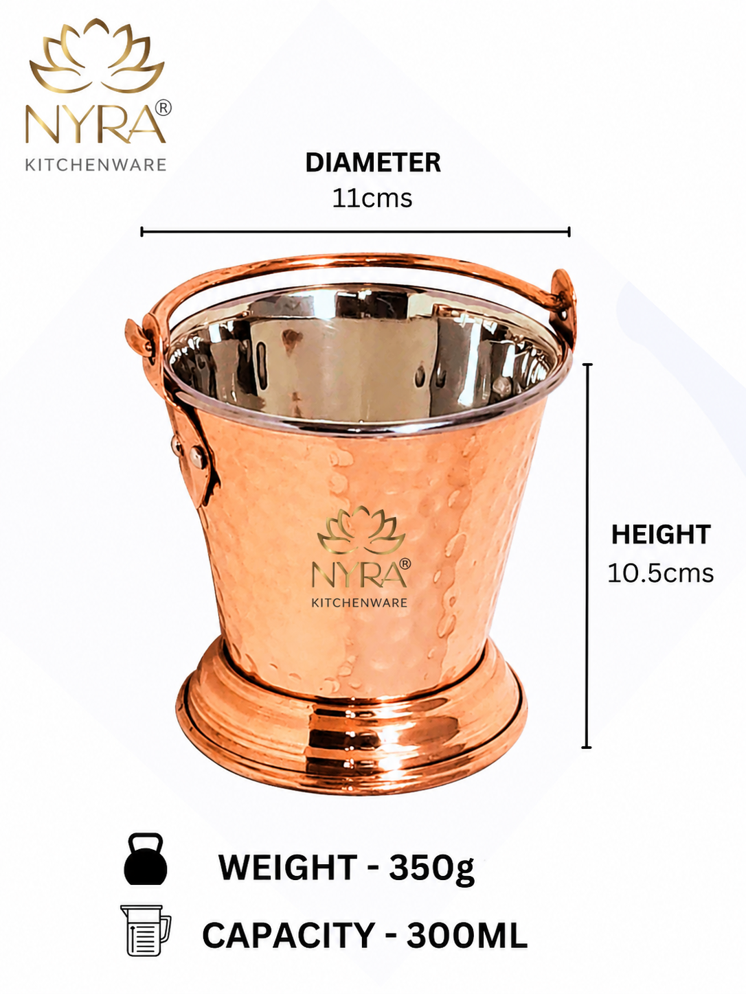 Copper Serving Bucket with Steel Insulated Interior | Traditional Indian Tableware/Serveware