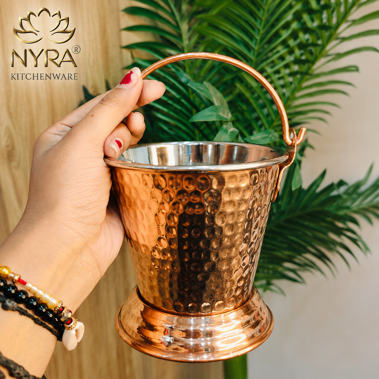 Copper Serving Bucket with Steel Insulated Interior | Traditional Indian Tableware/Serveware