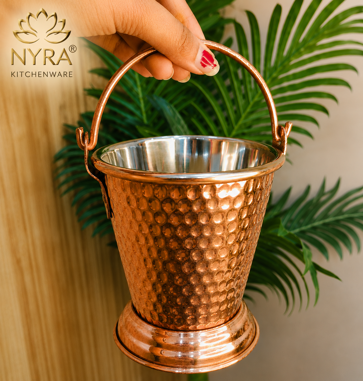 Copper Serving Bucket with Steel Insulated Interior | Traditional Indian Tableware/Serveware