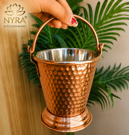 Copper Serving Bucket with Steel Insulated Interior | Traditional Indian Tableware/Serveware