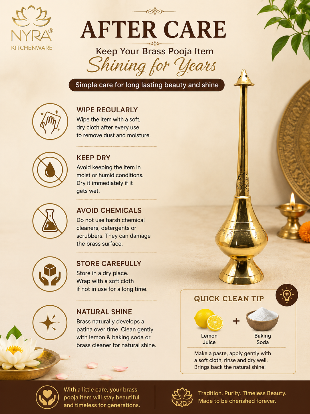 Brass/Peetal Sprinkler Bottle for Ganga Jal, Rose water and Perfume for Traditional Rituals