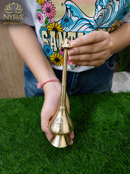 Brass/Peetal Sprinkler Bottle for Ganga Jal, Rose water and Perfume for Traditional Rituals