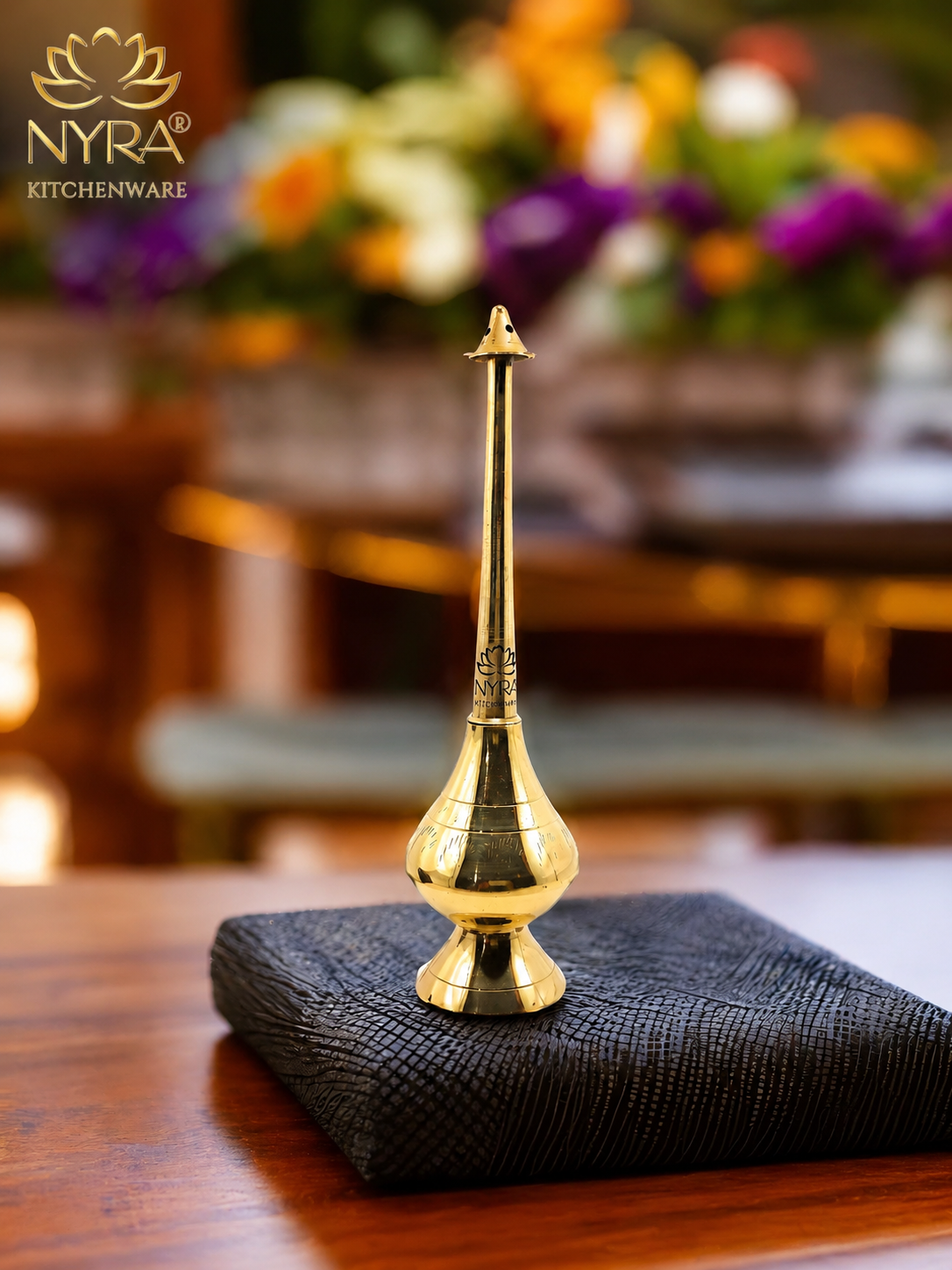 Brass/Peetal Sprinkler Bottle for Ganga Jal, Rose water and Perfume for Traditional Rituals