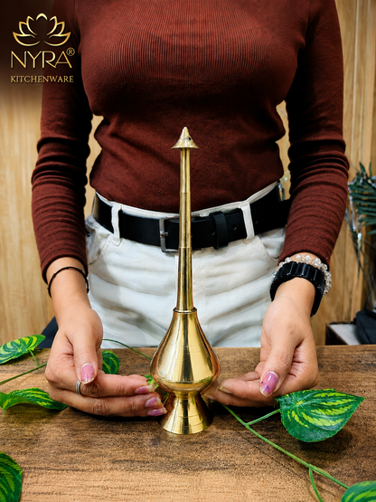 Brass/Peetal Sprinkler Bottle for Ganga Jal, Rose water and Perfume for Traditional Rituals