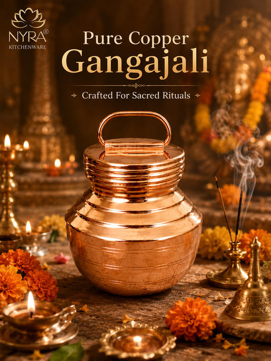 Pure Copper Gangajali with Lid: Kalash for Pooja & Ganga Jal