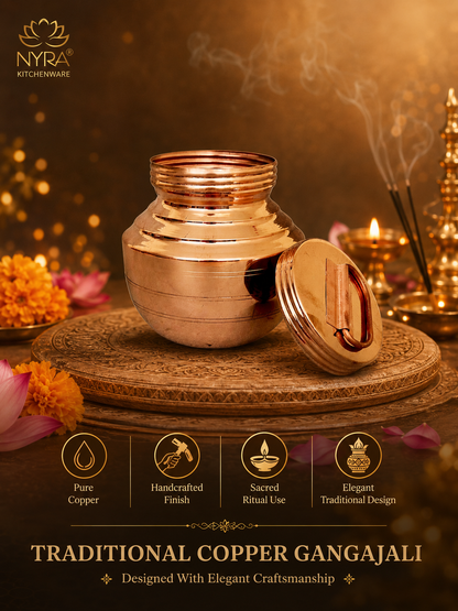 Pure Copper Gangajali with Lid: Kalash for Pooja & Ganga Jal