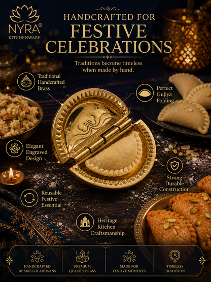 Pure Brass Gujiya / Karjikai Mould | Traditional Sacha Machine for Festive Sweets