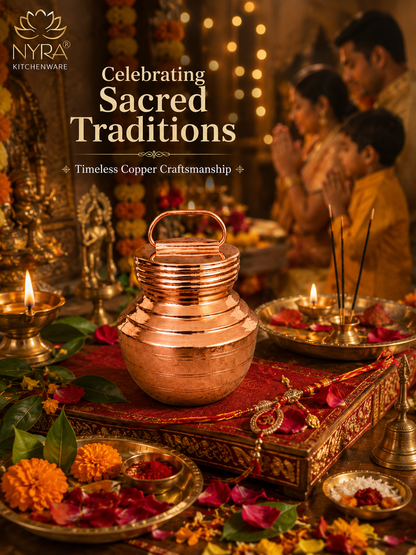 Pure Copper Gangajali with Lid: Kalash for Pooja & Ganga Jal