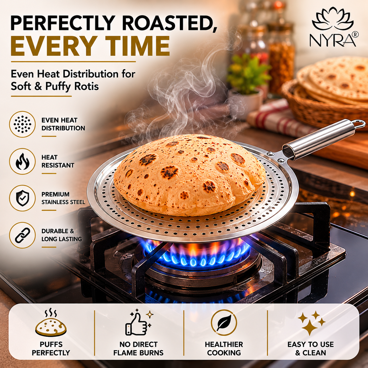 Stainless Steel Multi-Purpose Roaster Plate | Gas Stove Chapati & Toast Grill