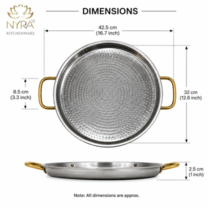 Pure Brass Kalai Tawa with Double Handle | Hammered Finish Brass Dosa Tawa | Food Grade Peetal Cooking Tawa