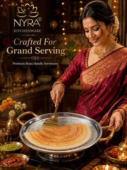 Pure Brass Kalai Tawa with Double Handle | Hammered Finish Brass Dosa Tawa | Food Grade Peetal Cooking Tawa