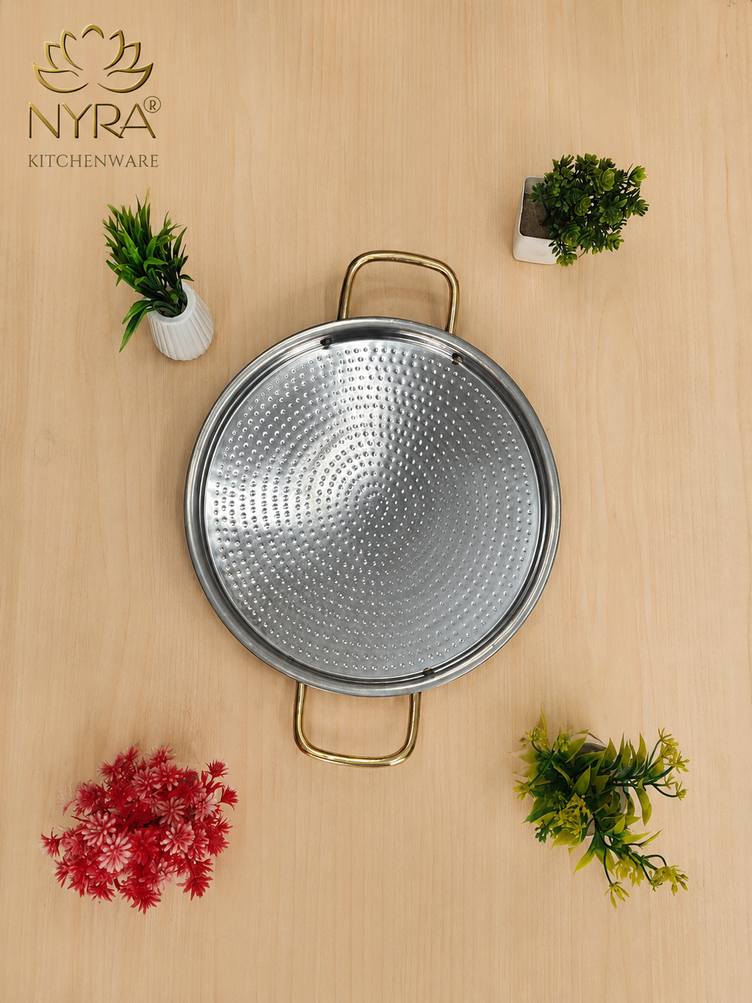 Pure Brass Kalai Tawa with Double Handle | Hammered Finish Brass Dosa Tawa | Food Grade Peetal Cooking Tawa