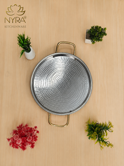 Pure Brass Kalai Tawa with Double Handle | Hammered Finish Brass Dosa Tawa | Food Grade Peetal Cooking Tawa