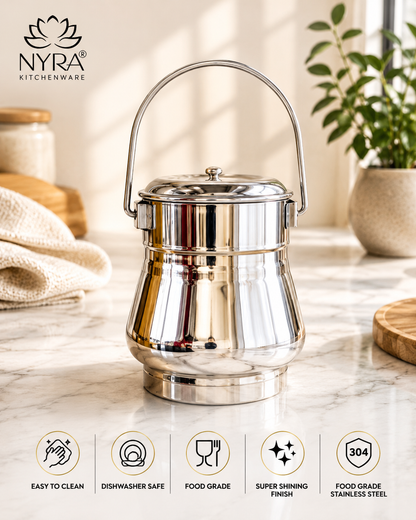 Stainless Steel Milk Pot/Container with lid | Flat Bottom dolchi for Milk - 4 sizes