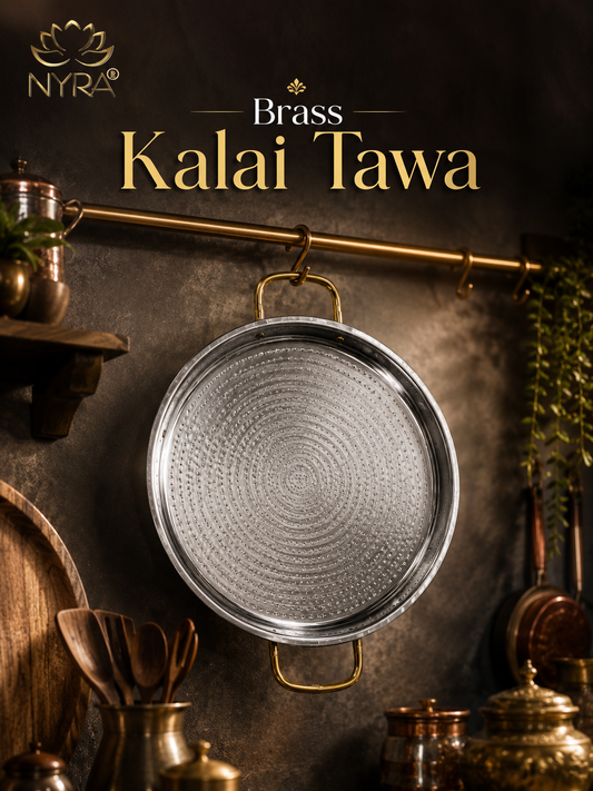 Pure Brass Kalai Tawa with Double Handle | Hammered Finish Brass Dosa Tawa | Food Grade Peetal Cooking Tawa