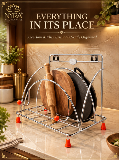 Stainless Steel Chakla Belan Tawa Stand | Wall Mount & Countertop Kitchen Organizer Rack