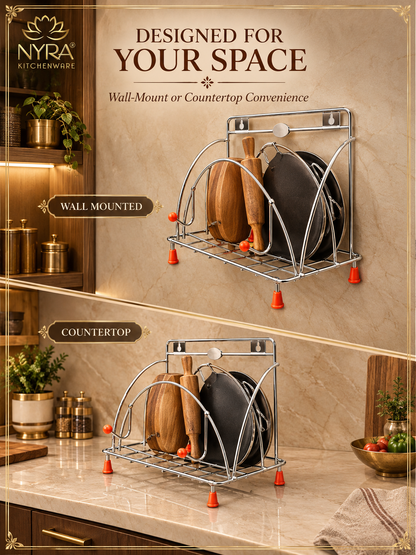 Stainless Steel Chakla Belan Tawa Stand | Wall Mount & Countertop Kitchen Organizer Rack