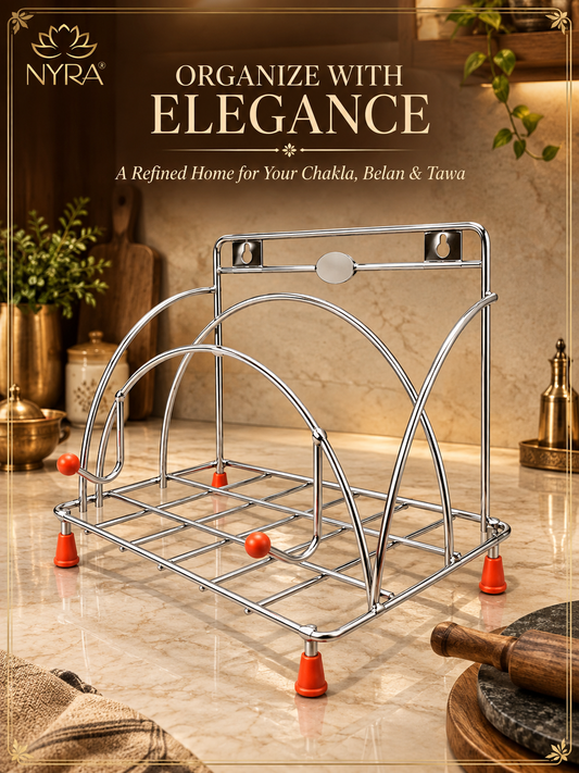 Stainless Steel Chakla Belan Tawa Stand | Wall Mount & Countertop Kitchen Organizer Rack