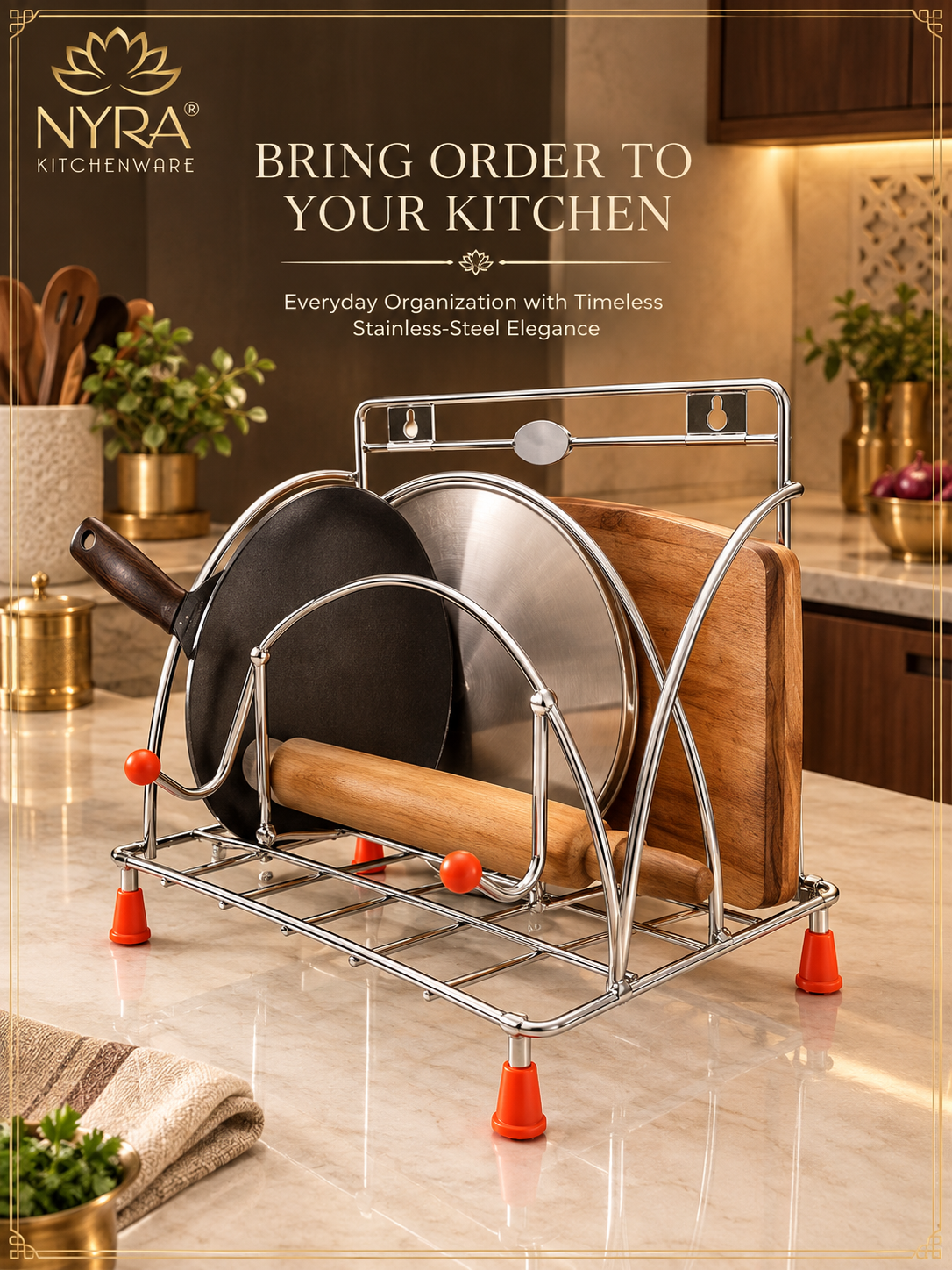Stainless Steel Chakla Belan Tawa Stand | Wall Mount & Countertop Kitchen Organizer Rack