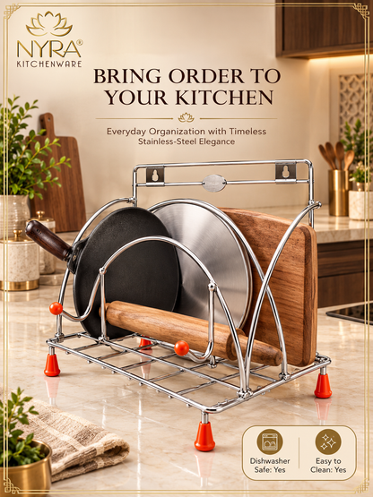 Stainless Steel Chakla Belan Tawa Stand | Wall Mount & Countertop Kitchen Organizer Rack