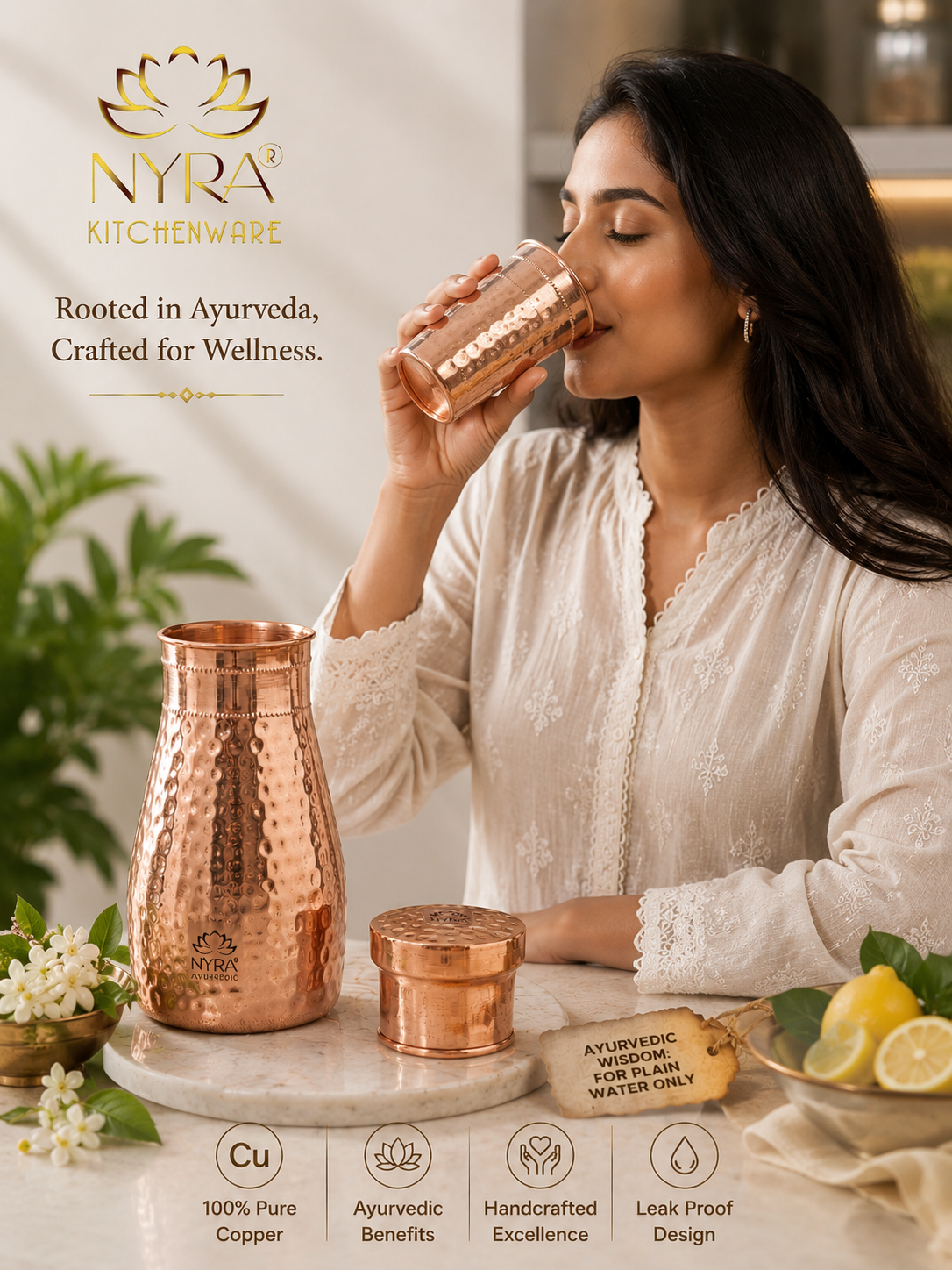 Pure Copper/Tamba Water Bottle | Hand-Hammered | Ayurvedic Health Benefits