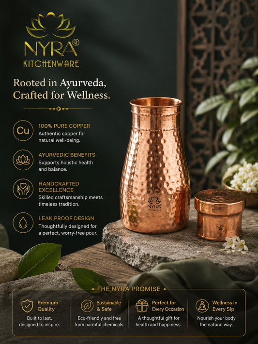 Pure Copper/Tamba Water Bottle | Hand-Hammered | Ayurvedic Health Benefits