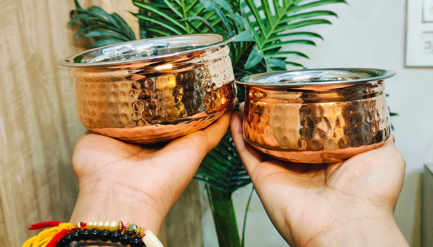Premium Copper Handi Insulated with Stainless Steel | Traditional Serving Pot/Tableware for Homes, Restaurants & Hotels