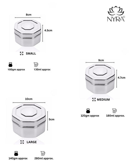 Stainless Steel Square Dibbi Set - Multipurpose Storage Containers (Set of 3 pcs) for Kitchen, Spice, and Snacks