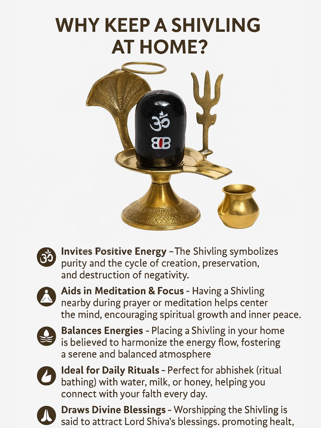 Pure Brass Shivling with Black Lingam, Trishul & Kalash | Mahadev Shivling Statue for Home Temple Decor | Shiva Lingam Brass Pooja Item